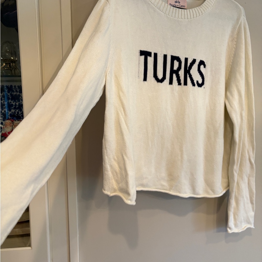TURKS and Caicos white and navy blue coastal 100% cotton sweater size xl - Picture 4 of 6